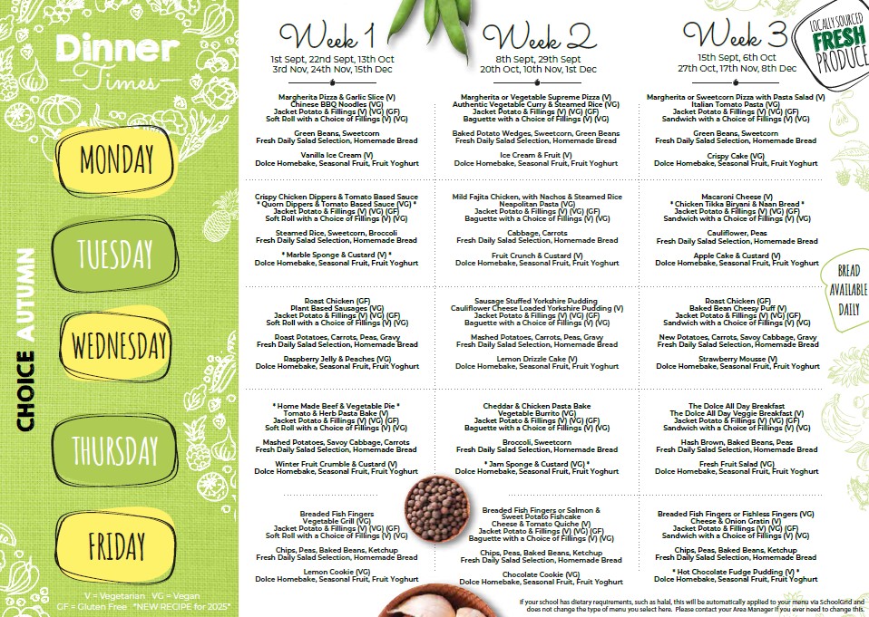 School Dinner Menu - Autumn Term 2025